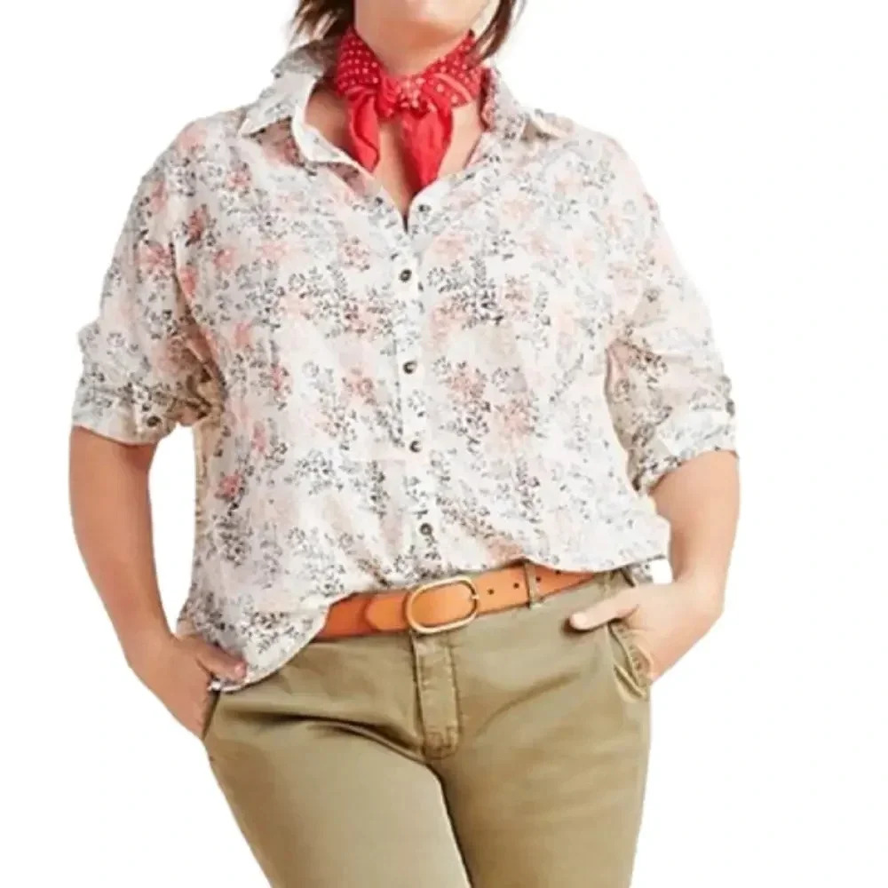 ANTHROPOLOGIE Button‎ Up, Floral Blouse.